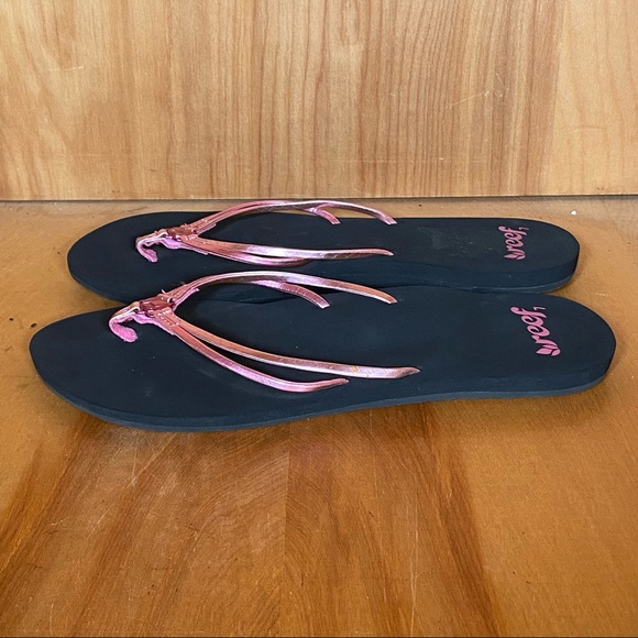 Womens 7 Reef Flip Flop Sandals Black Pink SEF1151 - Picture 3 of 9